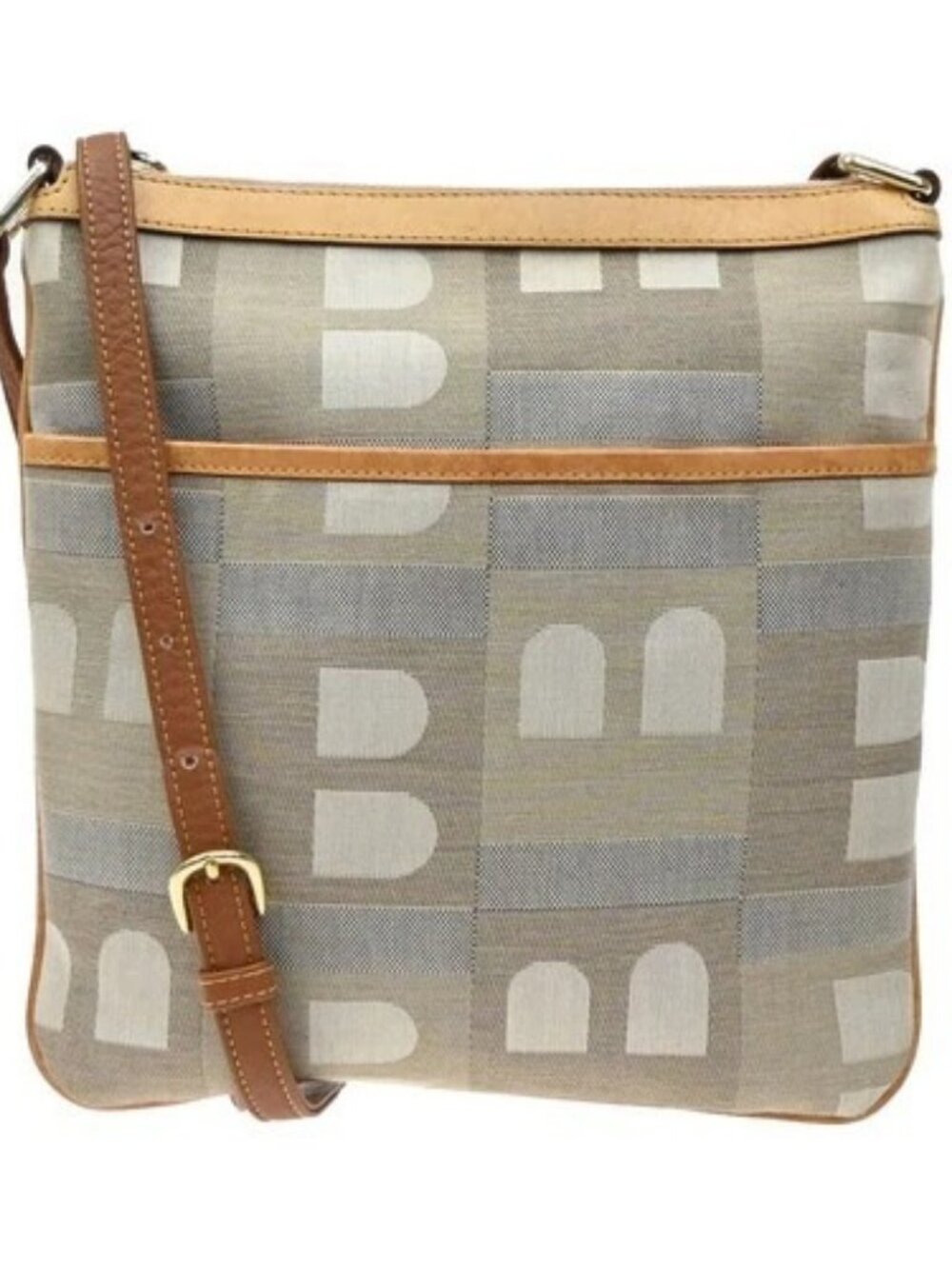 BALLY Logo BUSY B Crossbody Shoulder Bag Canvas Leather Beige GHW 01MA733